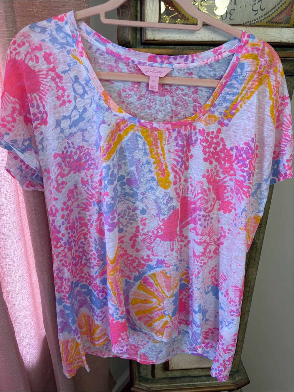 Lilly Pulitzer Scoop Neck Tee - Pink Blue Yellow Multi XL